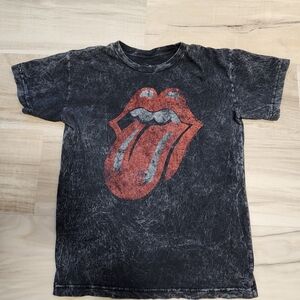 THE ROLLING STONES Black Gray Acid Wash Look Short Sleeve T-shirt Mens Large